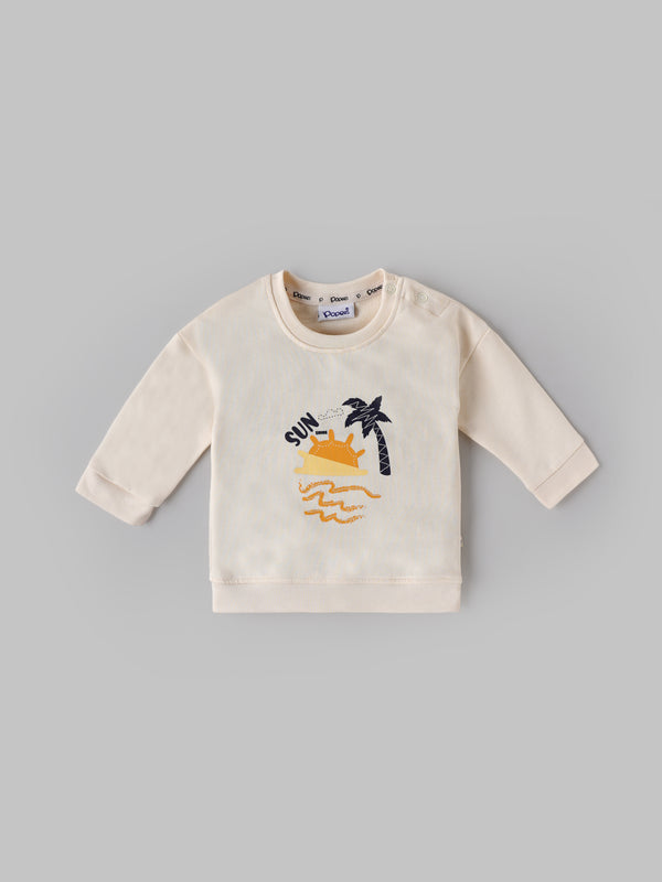 Popees Baby Boys Full Sleeves Cotton Co-ord Set| Cream| Newborn To 9 Months