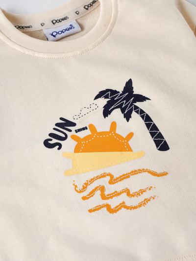 Popees Baby Boys Full Sleeves Cotton Co-ord Set| Cream| Newborn To 9 Months