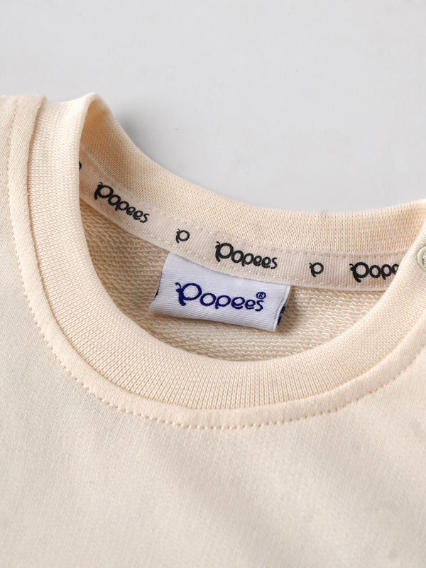 Popees Baby Boys Full Sleeves Cotton Co-ord Set| Cream| Newborn To 9 Months