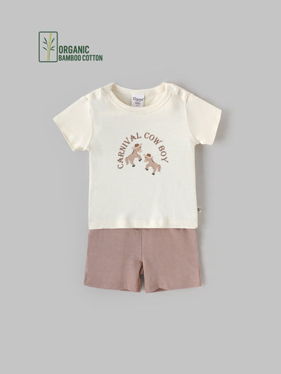 Popees Boys Half-Sleeve Shoulder Open Co-ord Set (0-9 Months) Made of Organic Bamboo Cotton Fabric