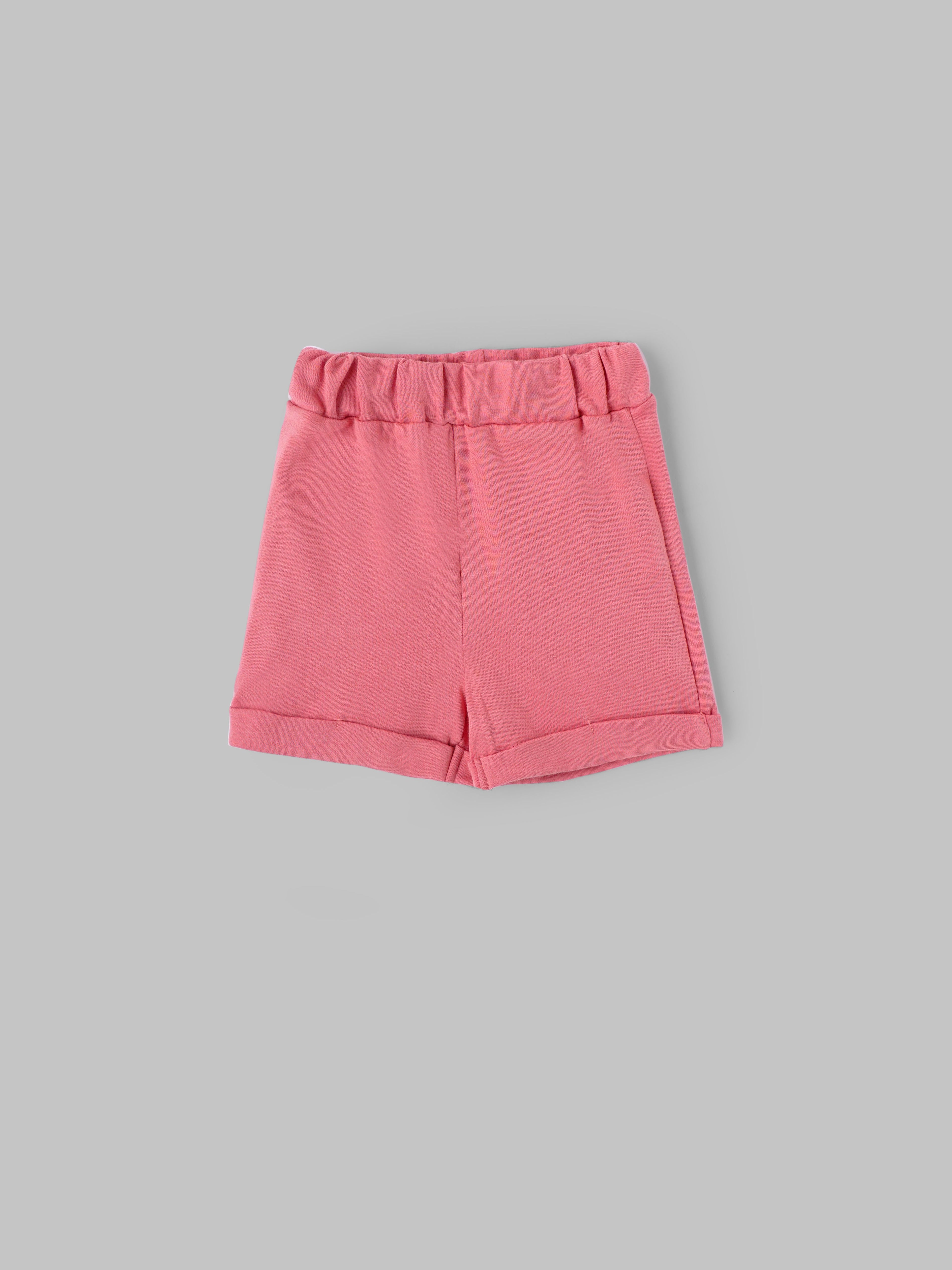 Popees Baby Girls Cotton T Shirt and Shorts Set| White & Pink| Newborn - 9 Months