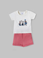 Popees Baby Girls Cotton T Shirt and Shorts Set| White & Pink| Newborn - 9 Months