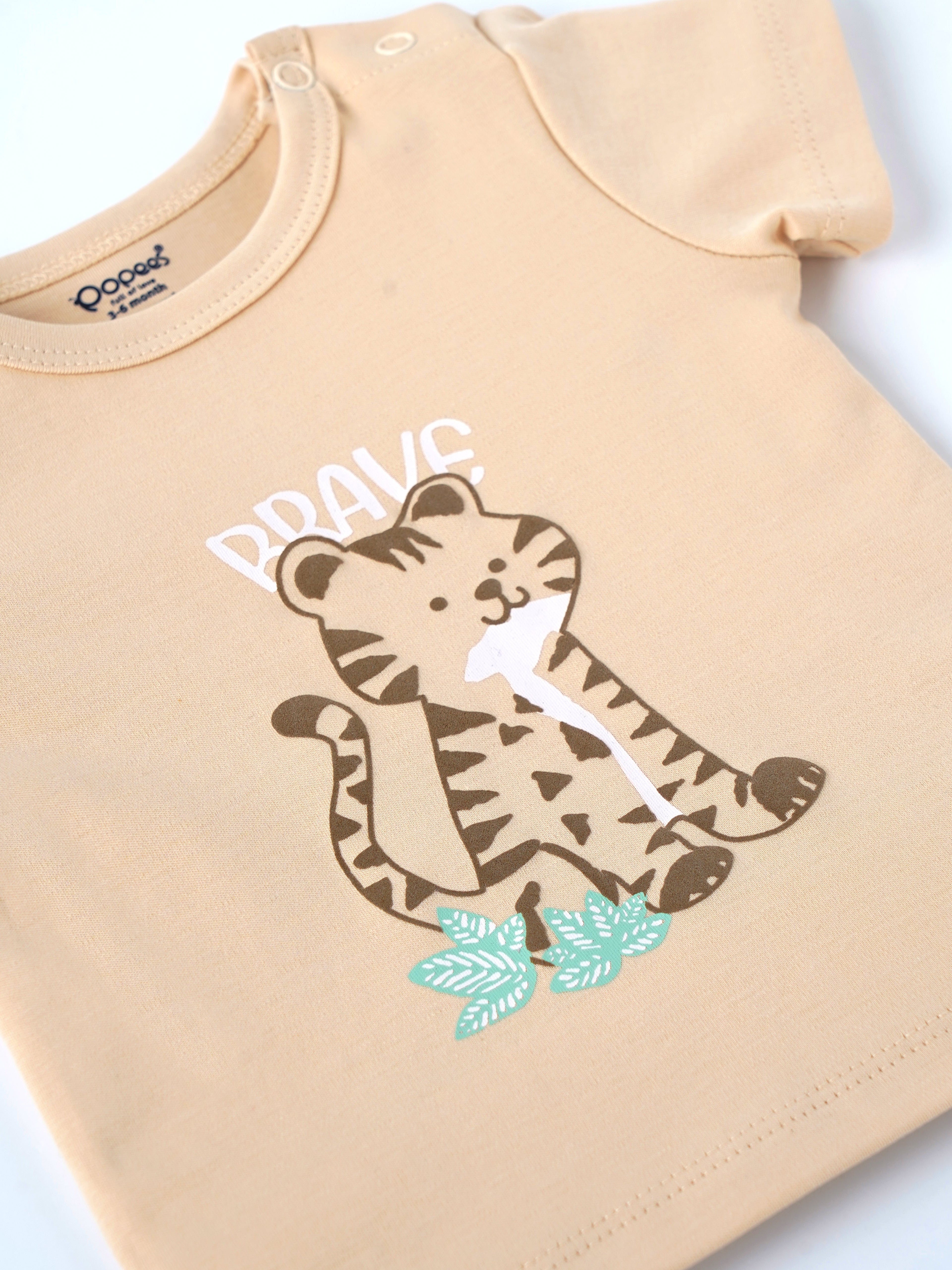 Popees Baby Boys Cotton T Shirt and Shorts Set| Beige| Newborn - 9 Months