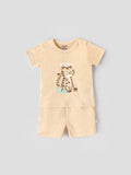 Popees Baby Boys Cotton T Shirt and Shorts Set| Beige| Newborn - 9 Months