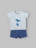 Popees Baby Boys T-Shirt and Shorts Set| Light Blue & Navy| Newborn-12 Months