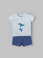 Popees Baby Boys T-Shirt and Shorts Set| Light Blue & Navy| Newborn-12 Months