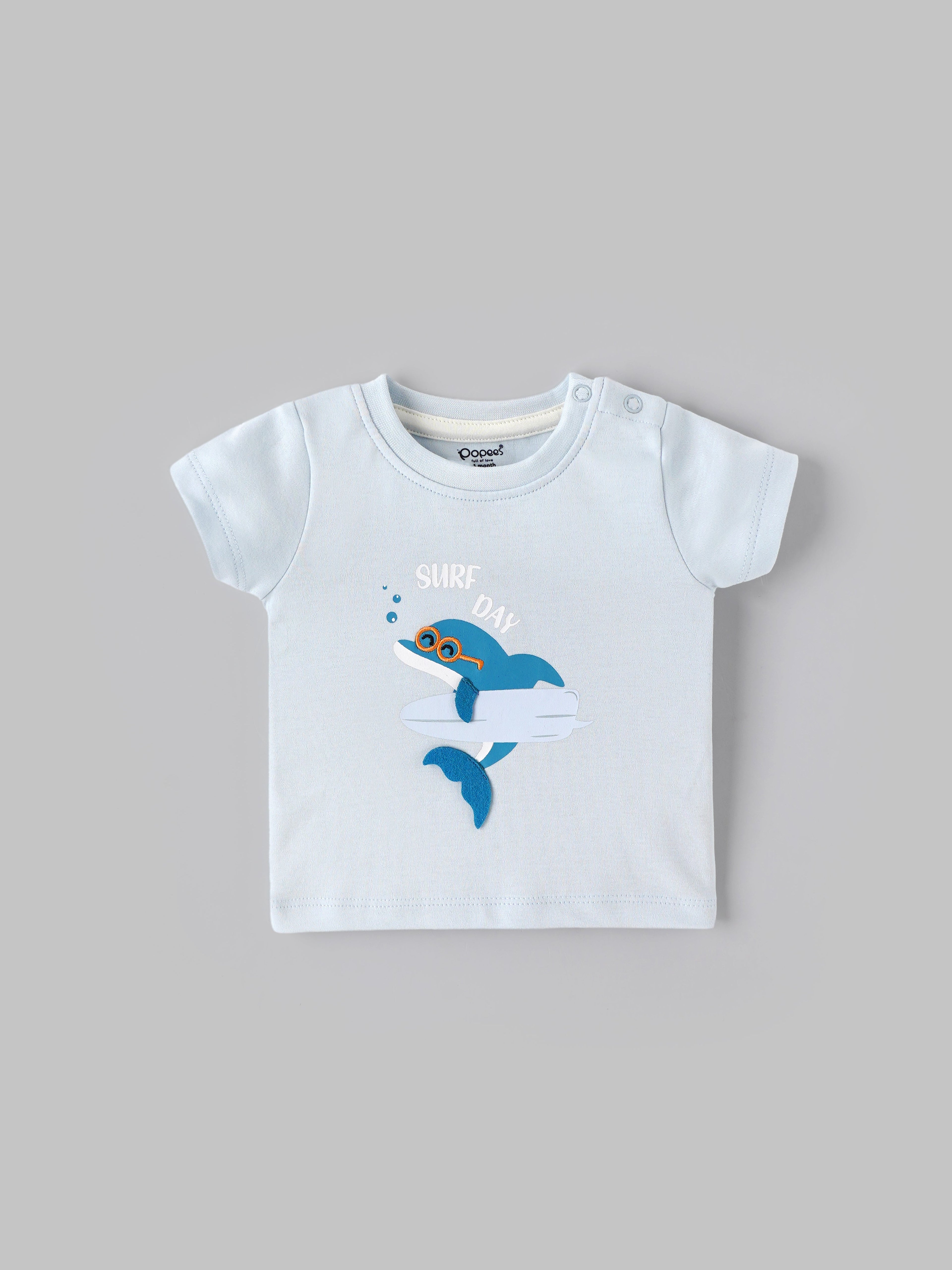 Popees Baby Boys T-Shirt and Shorts Set| Light Blue & Navy| Newborn-12 Months