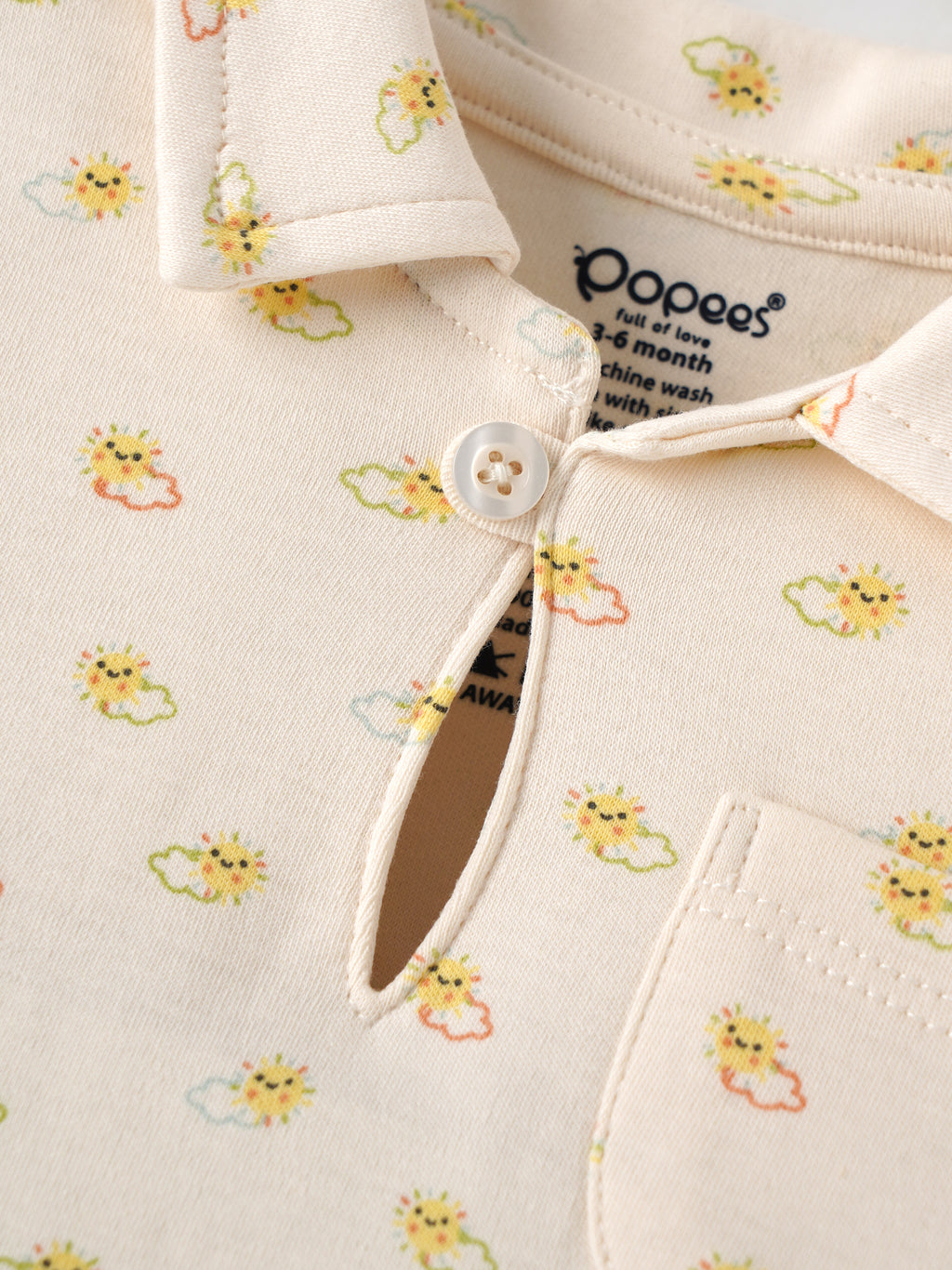 Popees Baby Boys Soft & Stylish T-Shirt | Cute Collared Half Sleeve Top with Front Pocket | Comfortable Casual Wear | 0-9 Months