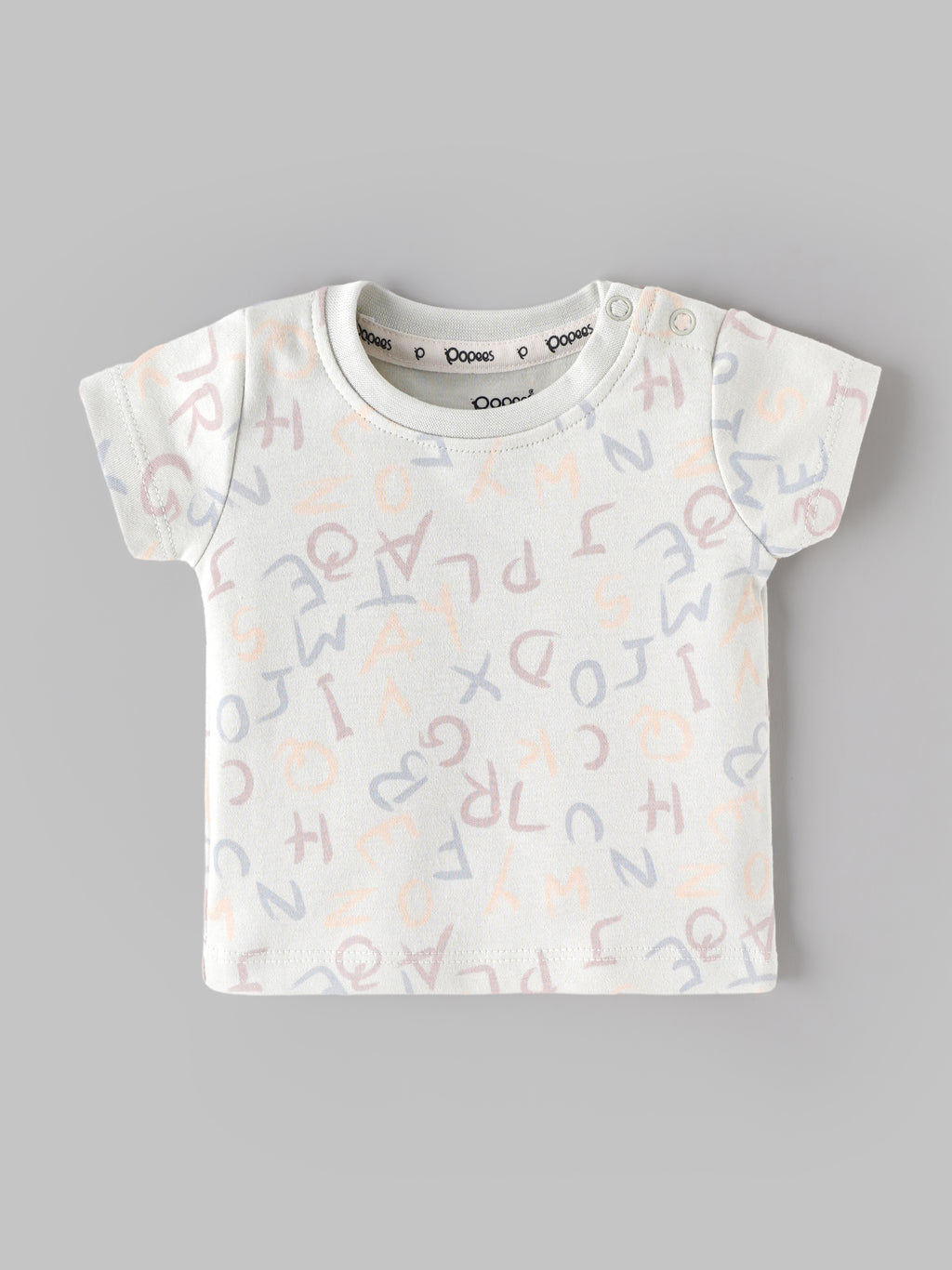 Popees Baby Boys Alphabet Print Cotton T-Shirt | Half Sleeve Round Neck Tee for Newborns & Infants | 0-9 Months