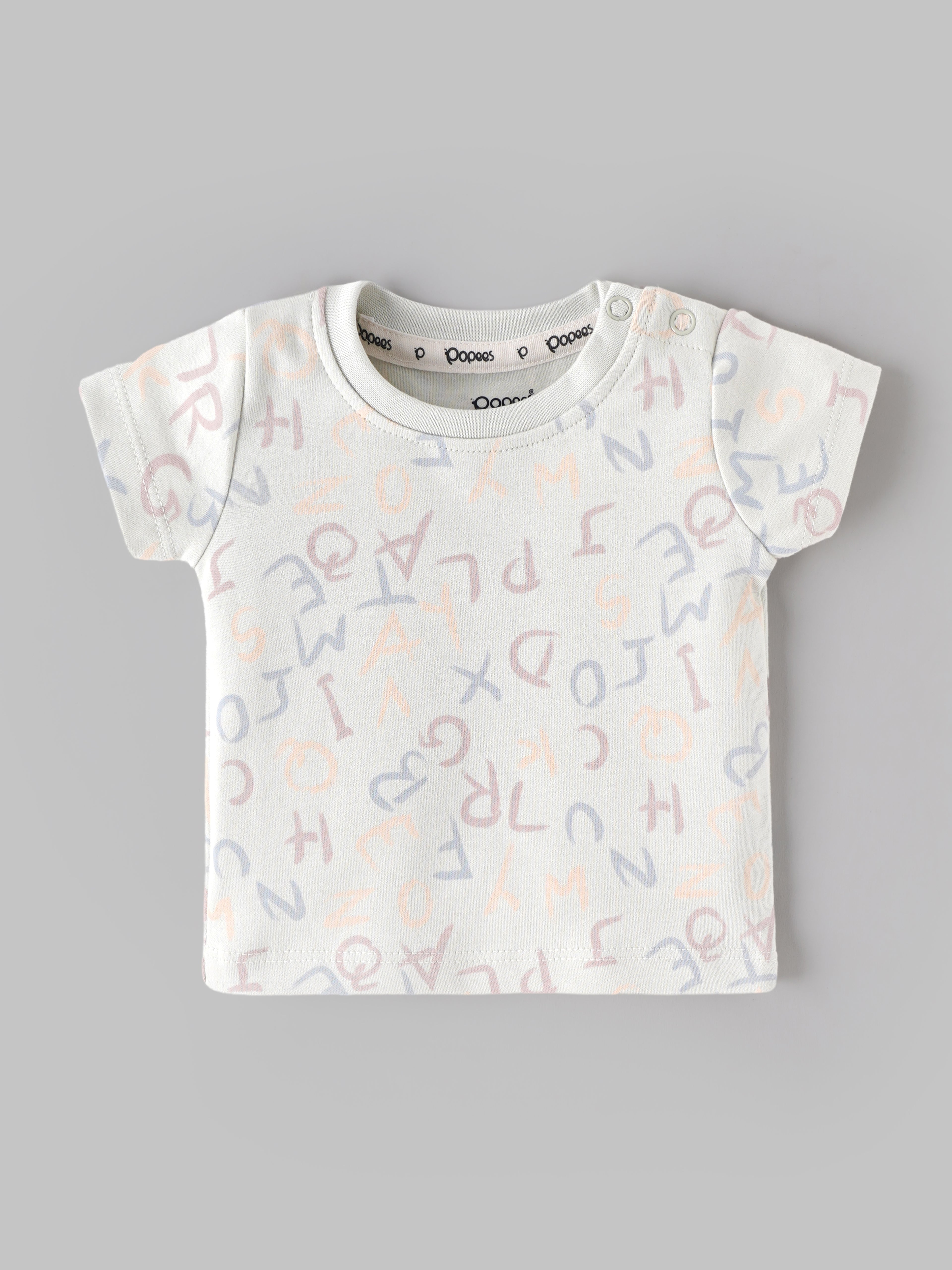 Popees Baby Boys Alphabet Print Cotton T-Shirt | Half Sleeve Round Neck Tee for Newborns & Infants | 0-9 Months