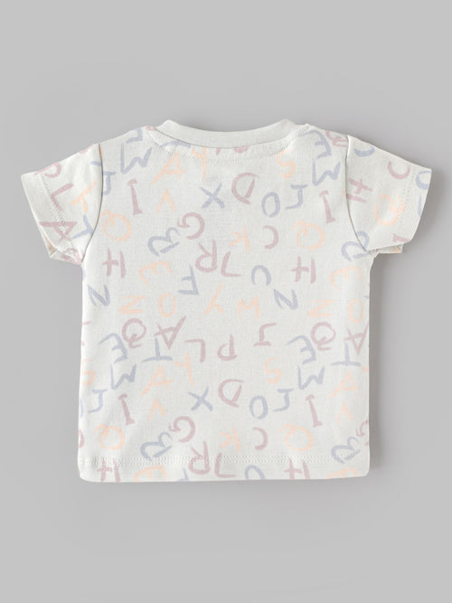 Popees Baby Boys Alphabet Print Cotton T-Shirt | Half Sleeve Round Neck Tee for Newborns & Infants | 0-9 Months