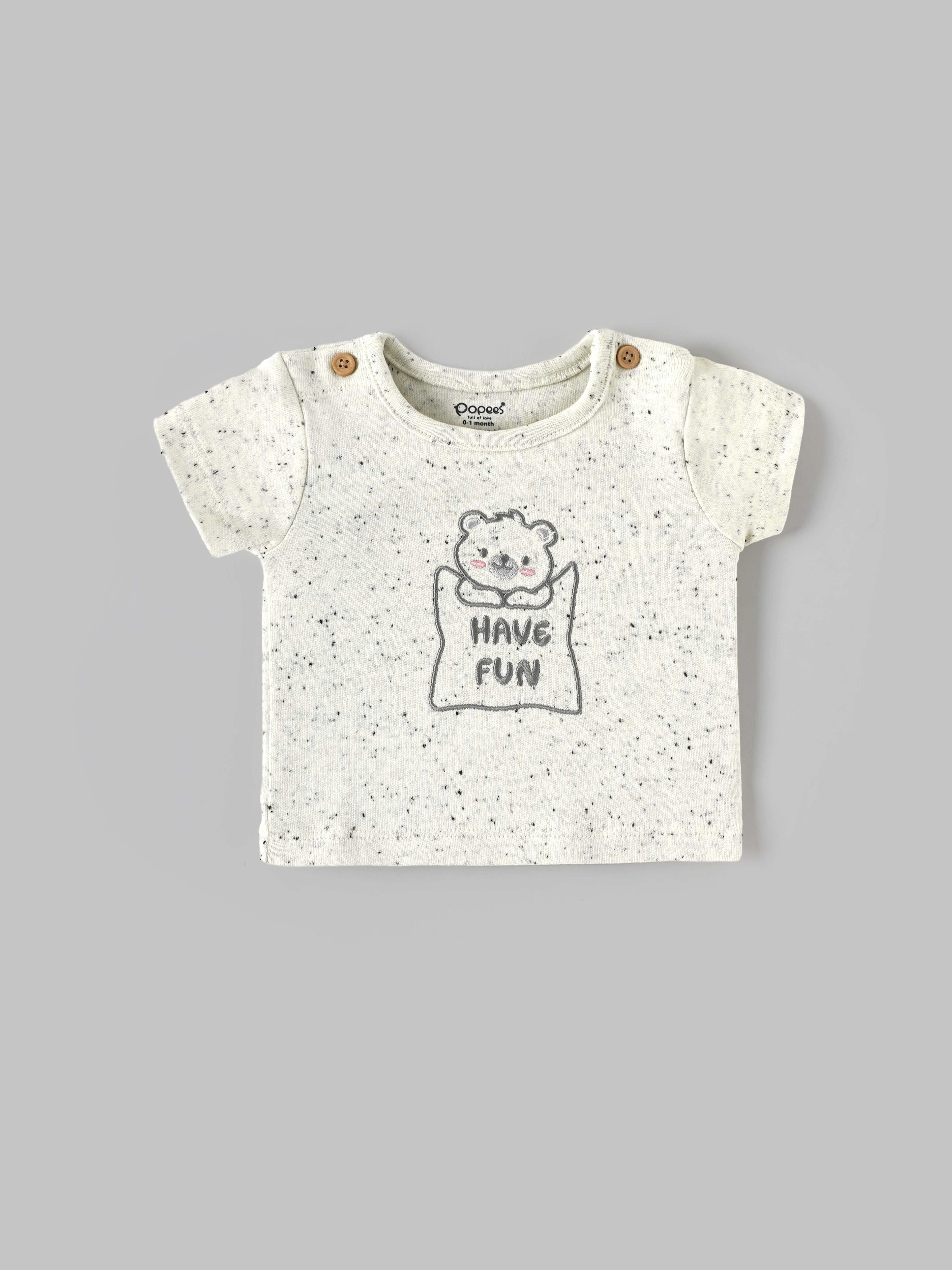 Popees Baby Boys Cotton Printed T-Shirt with Shoulder Buttons| 0-9 Months