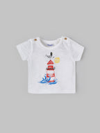 Popees Baby Boys Short Sleeves Cotton T-Shirt| White| 0-9 Months