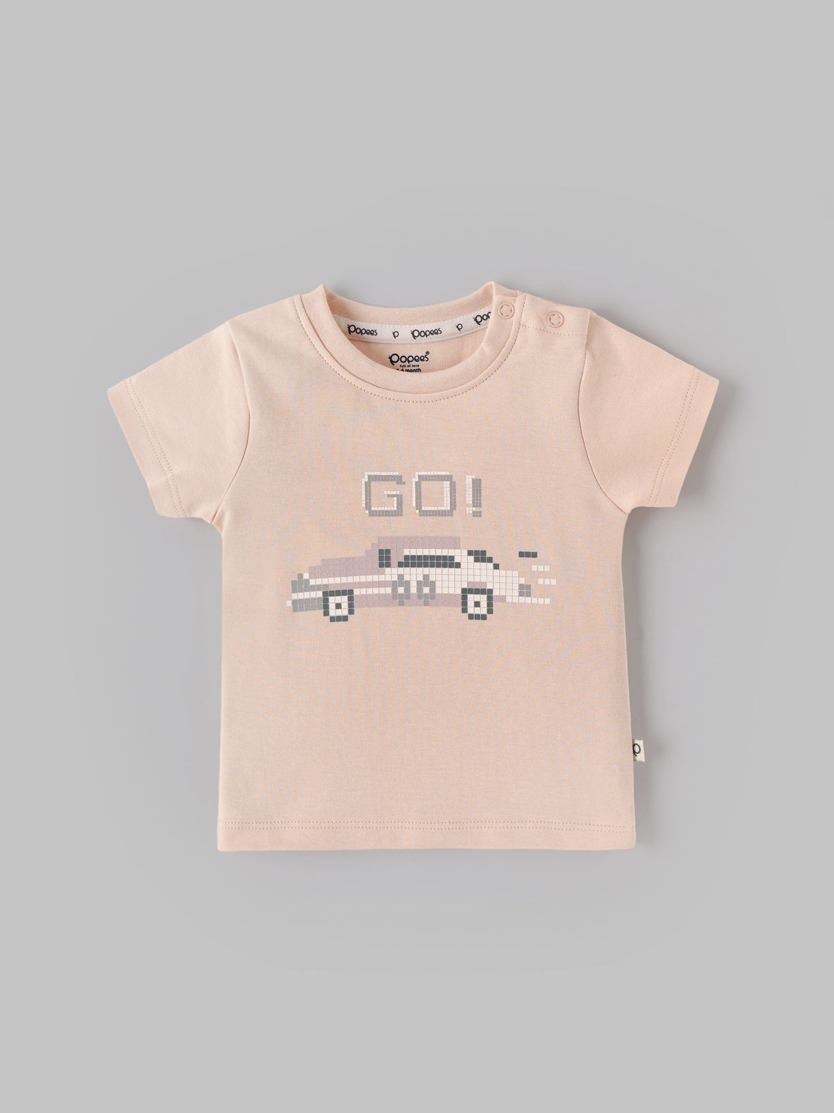 Popees Baby Boys Peach “GO!” Printed T-Shirt| Newborn to 9 Months - NB