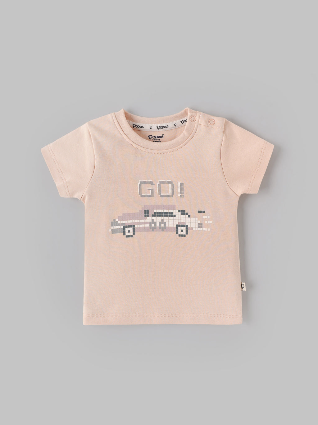 Popees Baby Boys Peach “GO!” Printed T-Shirt| Newborn to 9 Months