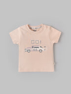 Popees Baby Boys Peach “GO!” Printed T-Shirt| Newborn to 9 Months