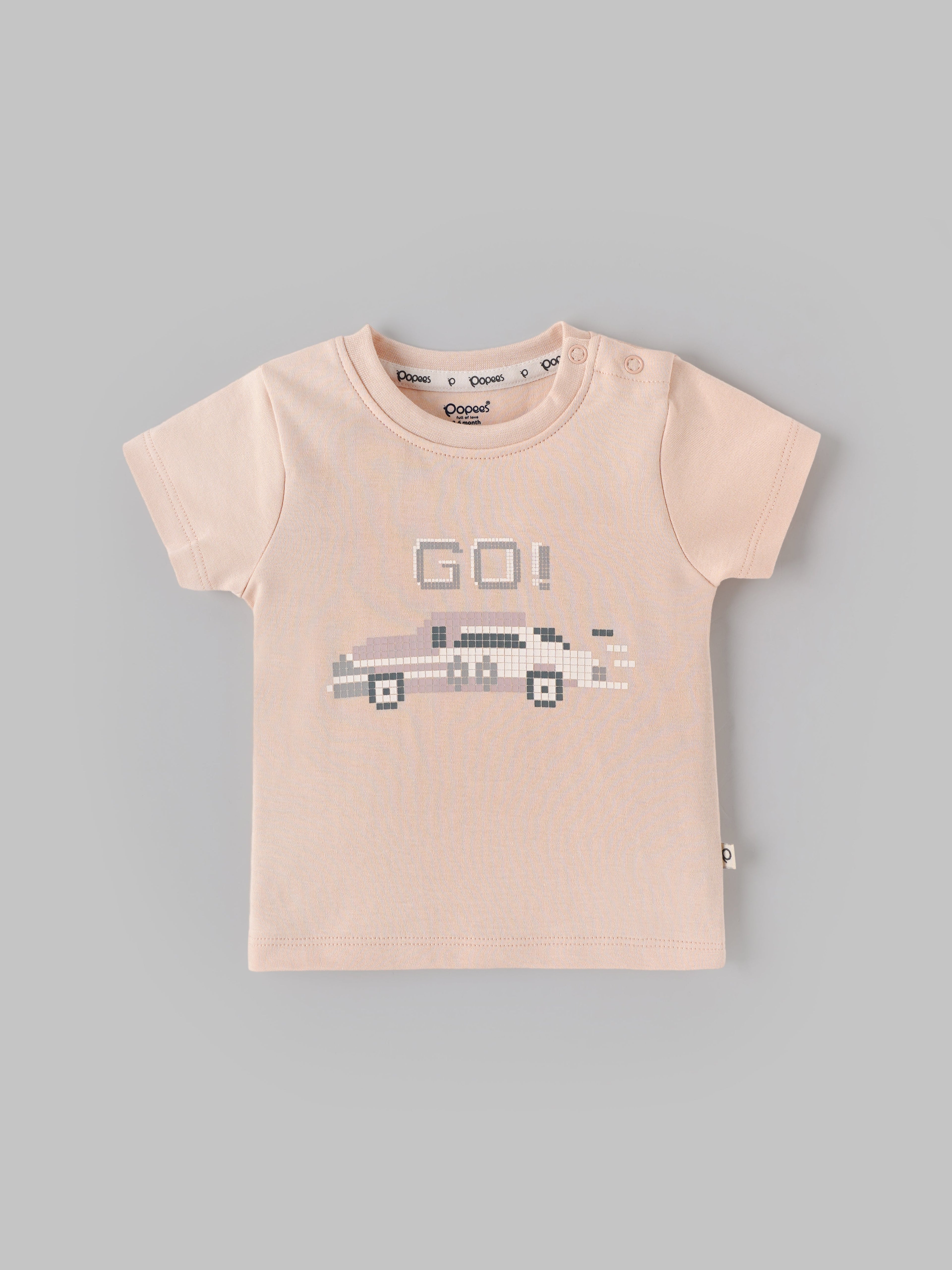 Popees Baby Boys Peach “GO!” Printed T-Shirt| Newborn to 9 Months