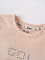Popees Baby Boys Peach “GO!” Printed T-Shirt| Newborn to 9 Months