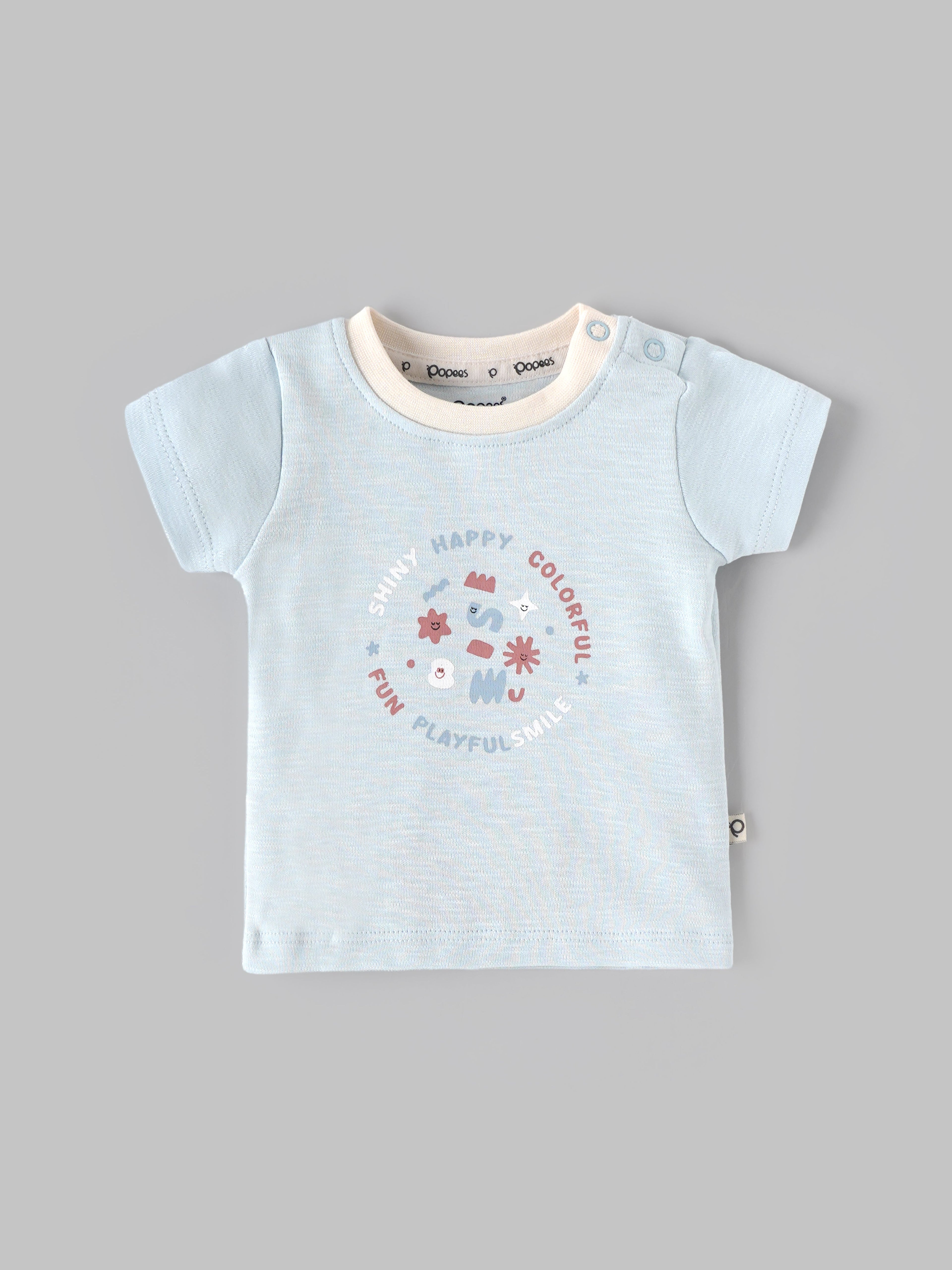 Popees Light Blue Baby Boys T-Shirt with Graphic Print | Newborn to 9 M