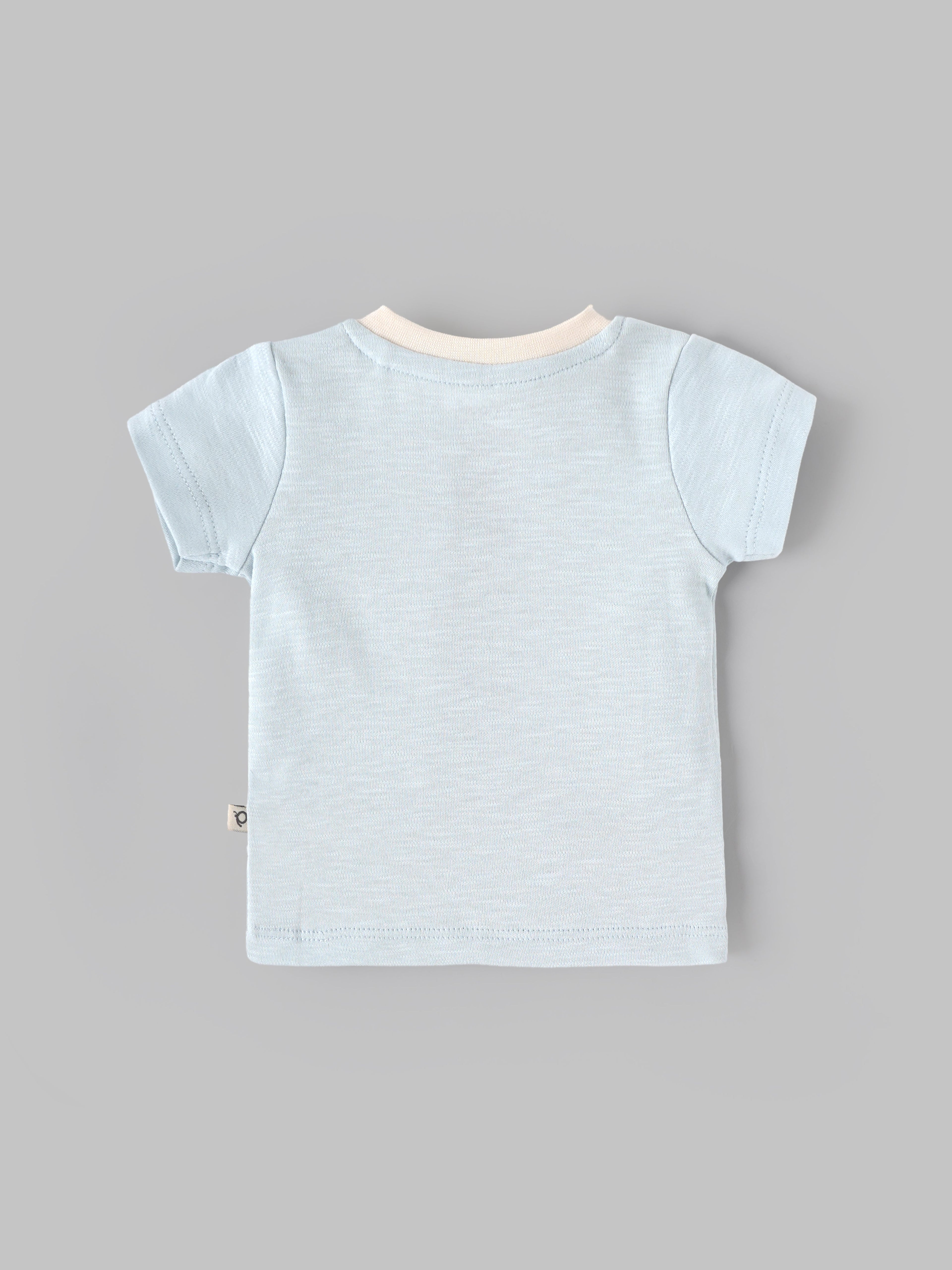 Popees Light Blue Baby Boys T-Shirt with Graphic Print | Newborn to 9 M