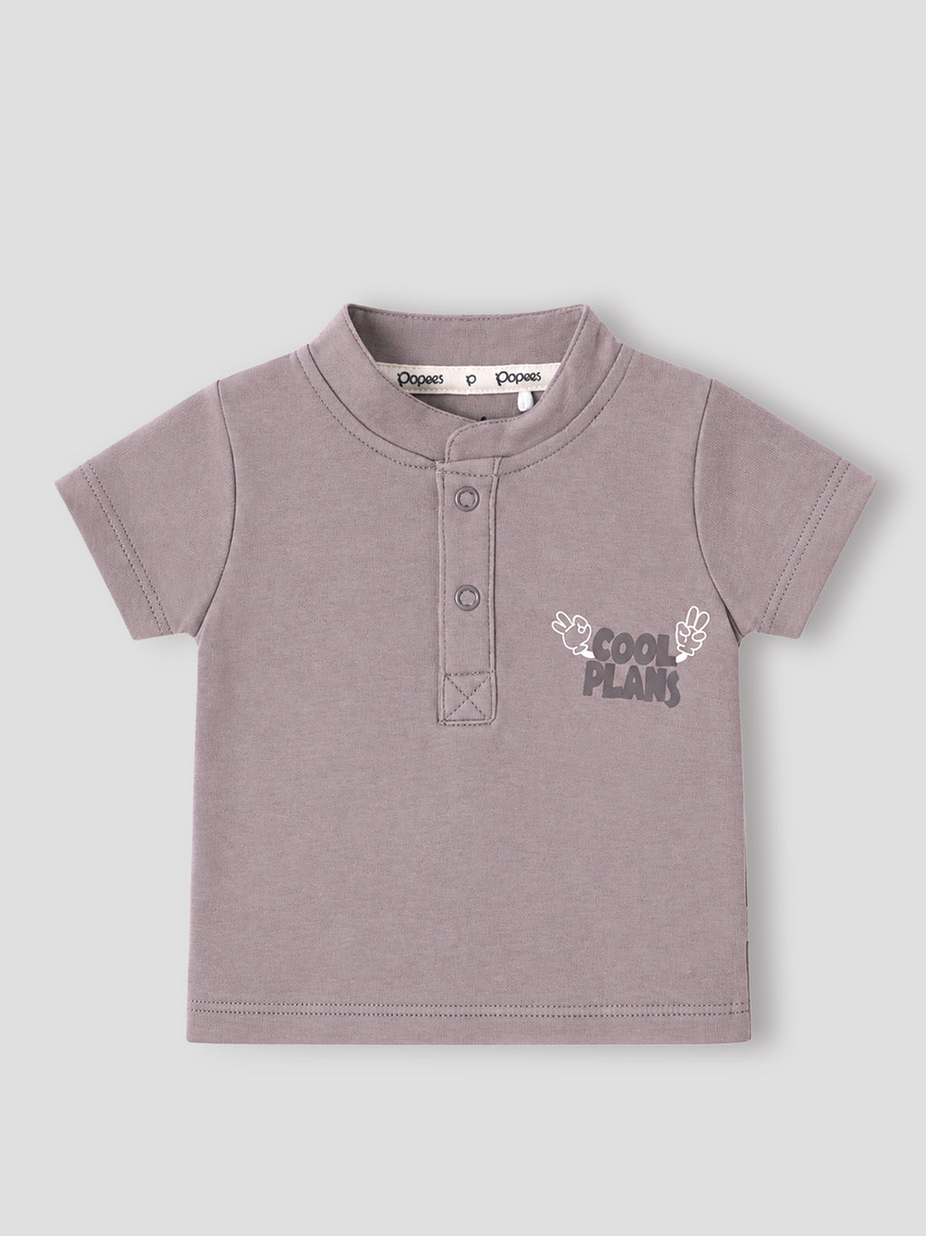 Popees Baby Boys Soft & Stylish T-Shirt | Cute Half Sleeve T-Shirt with “Cool Plans” Graphic & Button Front | Comfortable Casual Wear | 0-9 month
