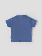 Popees Baby Boys Short Sleeve T-Shirt | Racing Car Print Cotton Mandarin Collar Tee | Blue | NB-9 Months