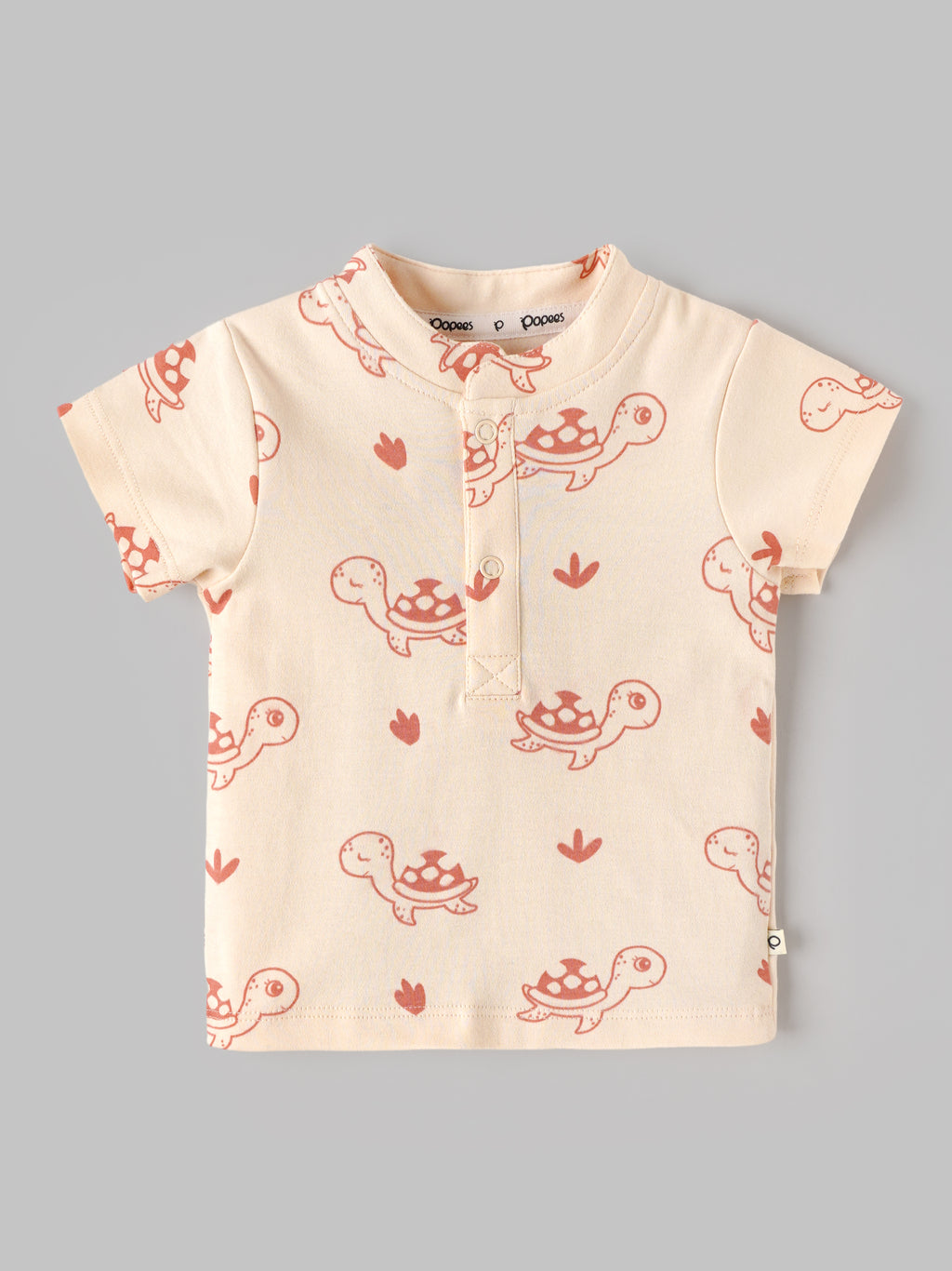 Popees Baby Boys Cotton Half Sleeve T-Shirt | Peach Turtle Print | Newborn-9 Months