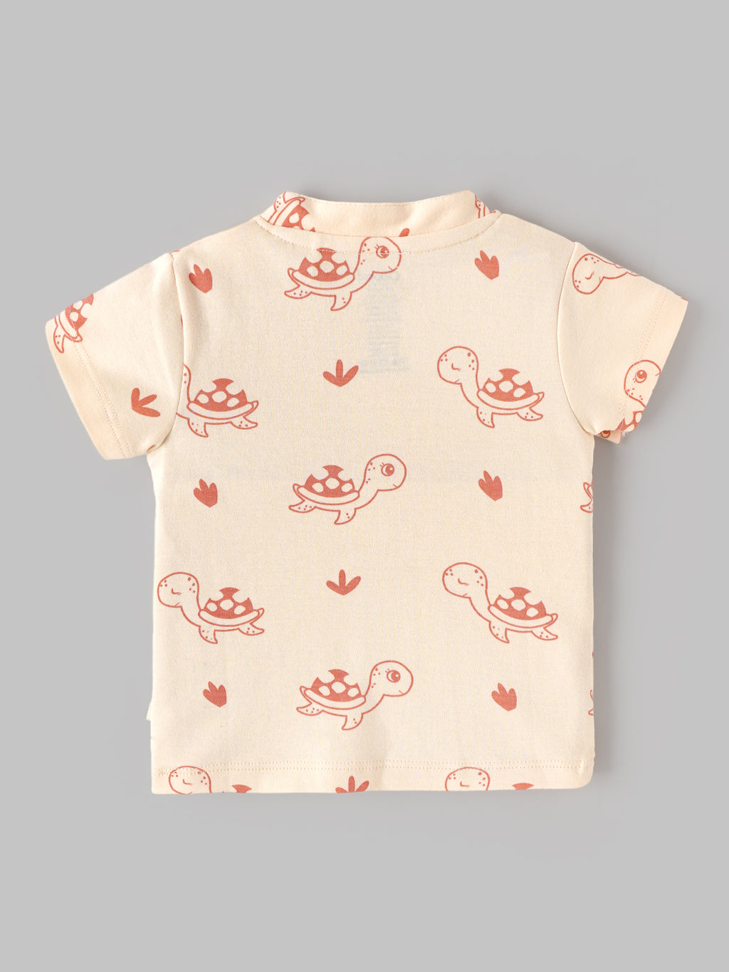 Popees Baby Boys Cotton Half Sleeve T-Shirt | Peach Turtle Print | Newborn-9 Months