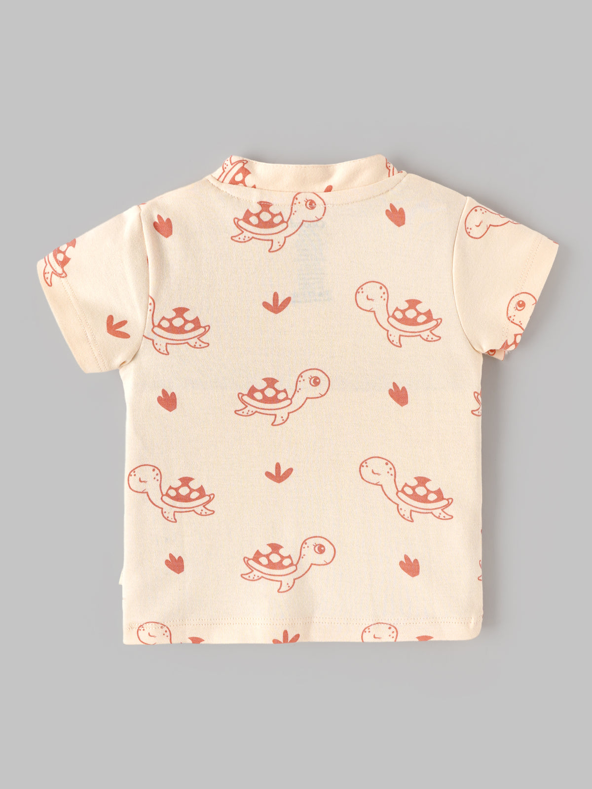 Popees Baby Boys Cotton Half Sleeve T-Shirt | Peach Turtle Print | Newborn-9 Months