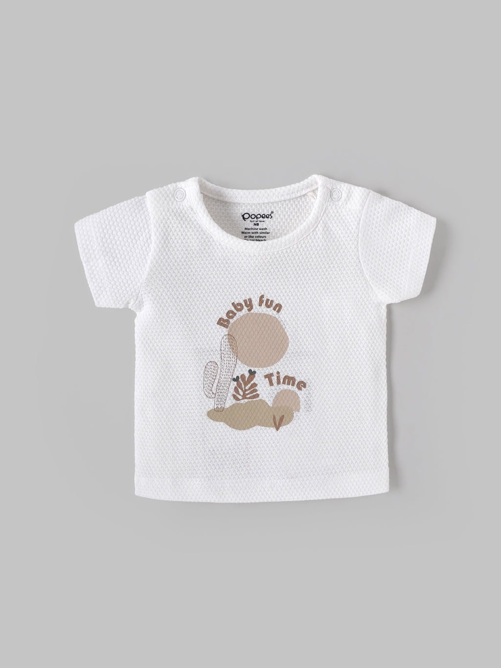 Popees Baby Boys Printed T-Shirt| Newborn–9 Months |Soft Cotton, White
