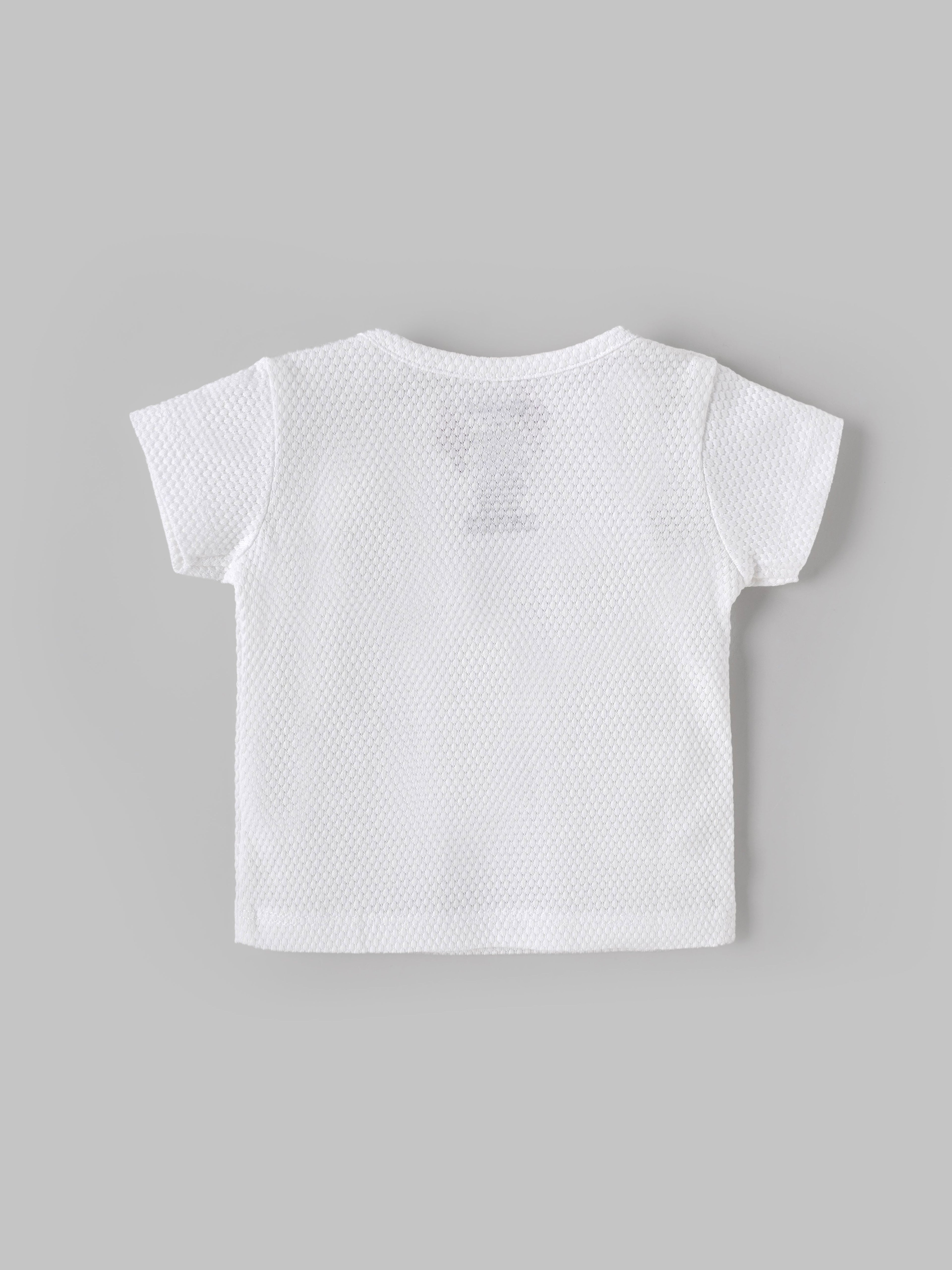 Popees Baby Boys Printed T-Shirt| Newborn–9 Months |Soft Cotton, White
