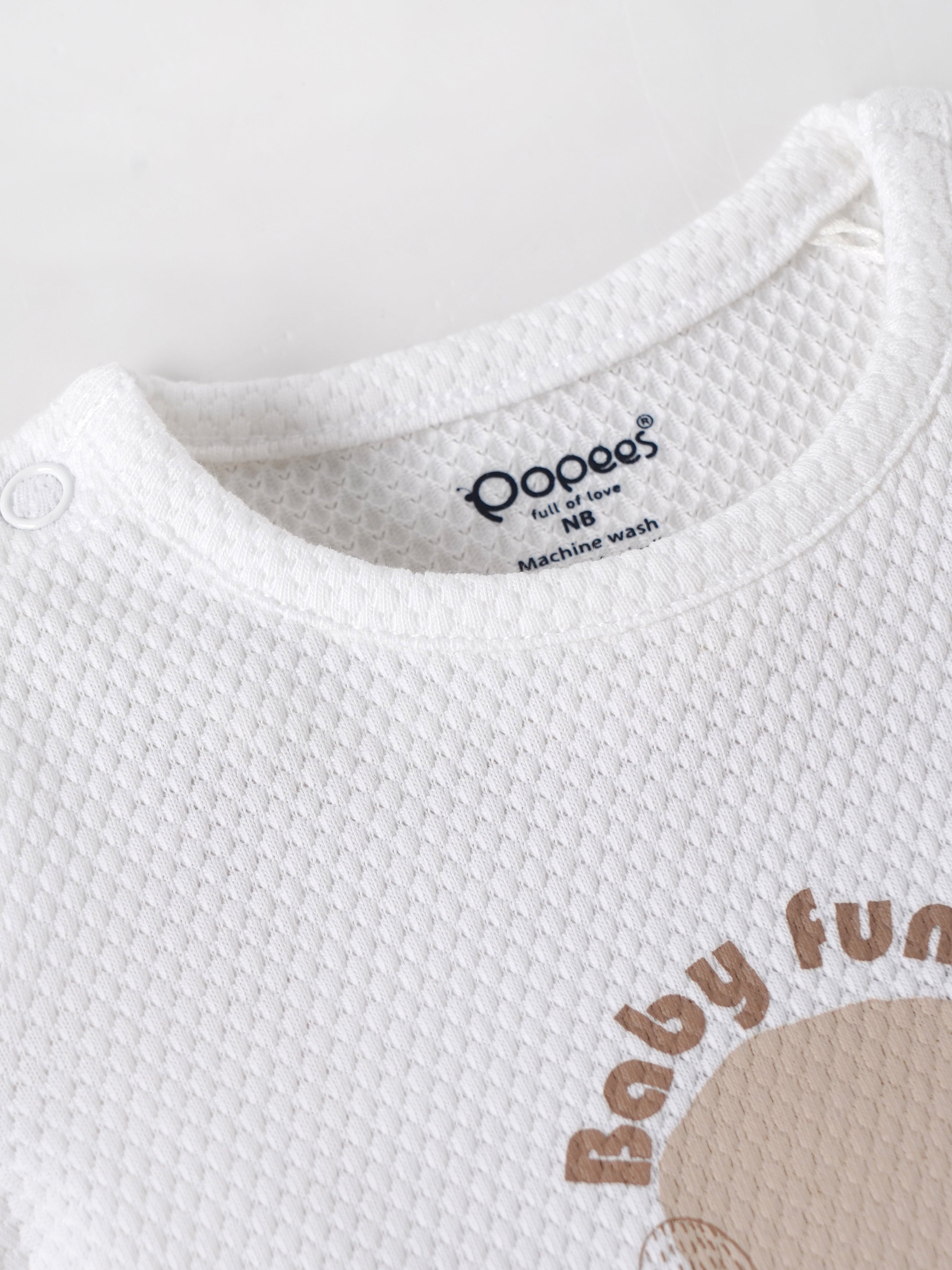 Popees Baby Boys Printed T-Shirt| Newborn–9 Months |Soft Cotton, White
