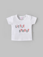 Popees Baby Boys White “Little Sprout” T-Shirt| Newborn to 9 Months