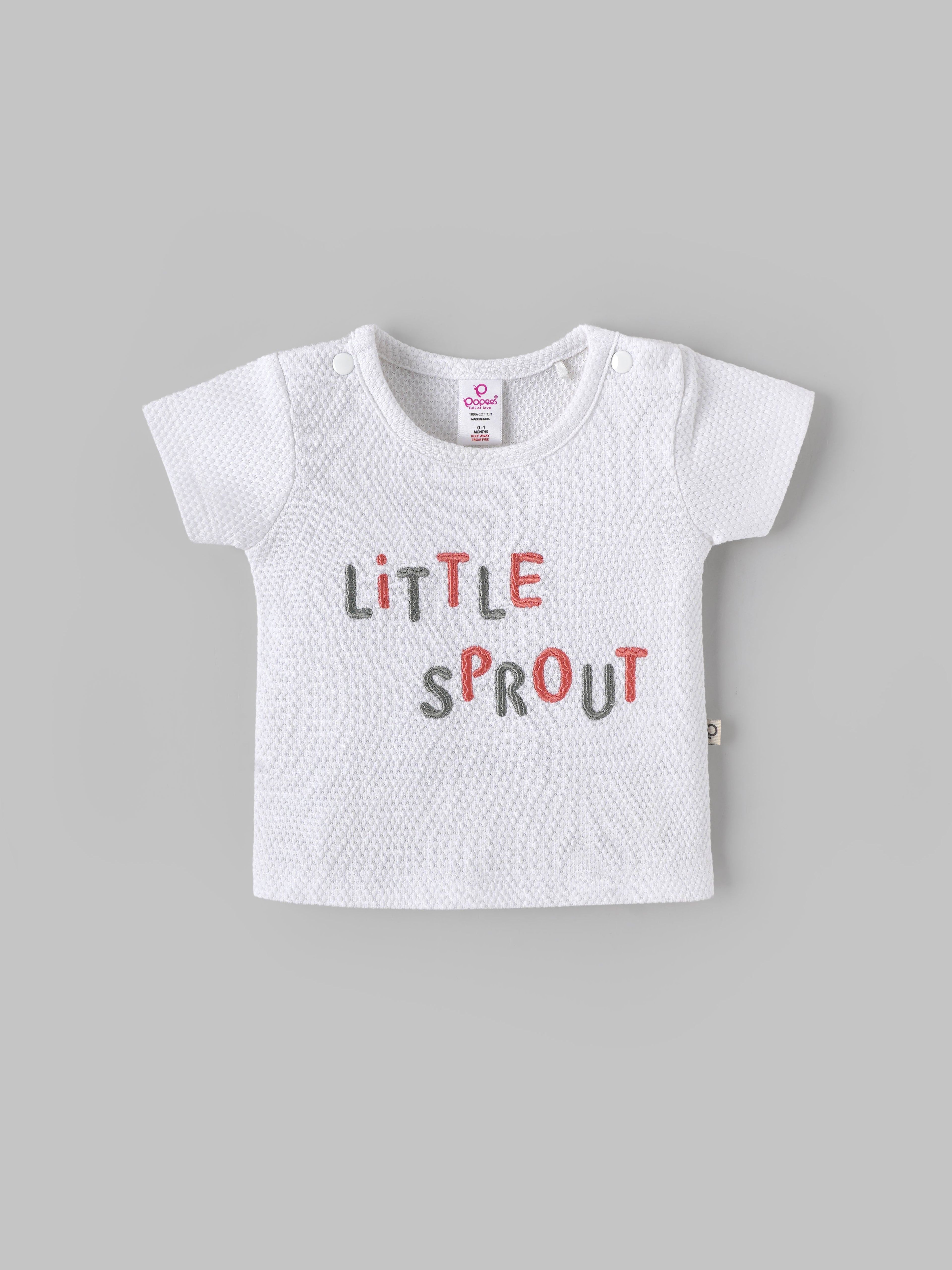 Popees Baby Boys White “Little Sprout” T-Shirt| Newborn to 9 Months
