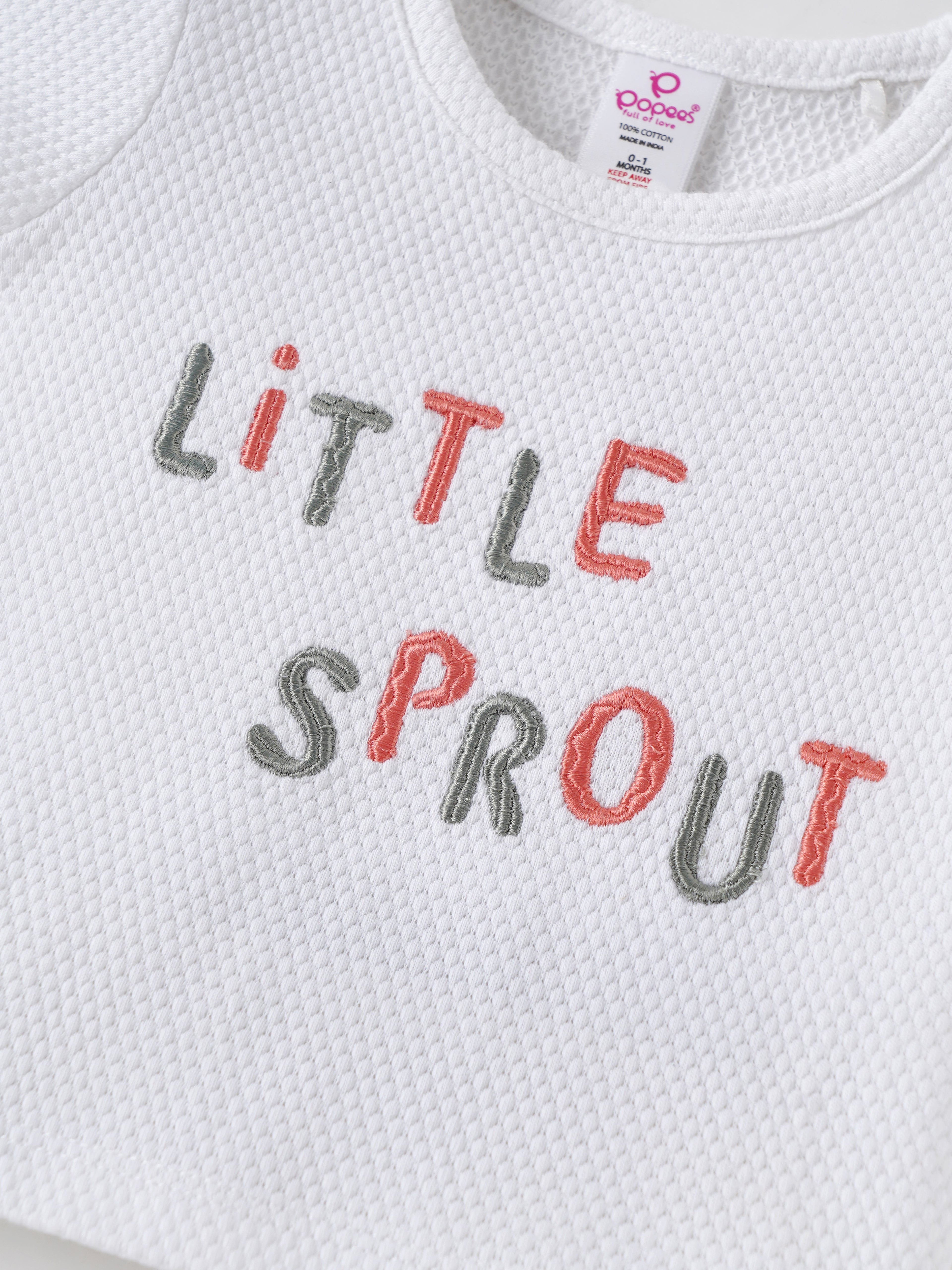 Popees Baby Boys White “Little Sprout” T-Shirt| Newborn to 9 Months