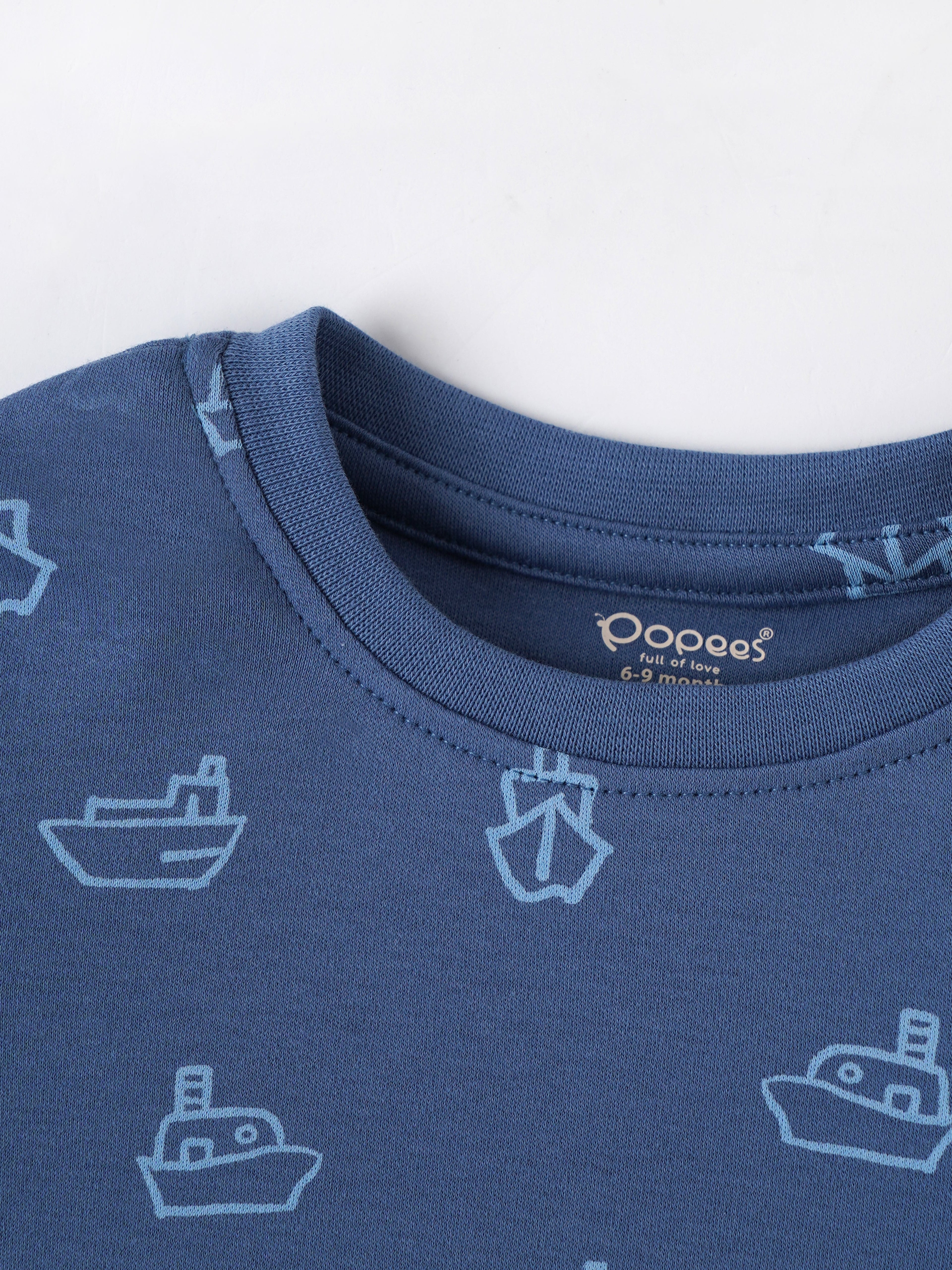 Popees Boys Cotton Shirt with Vertical Stripes| Blue & Beige| Newborn to 9 Months
