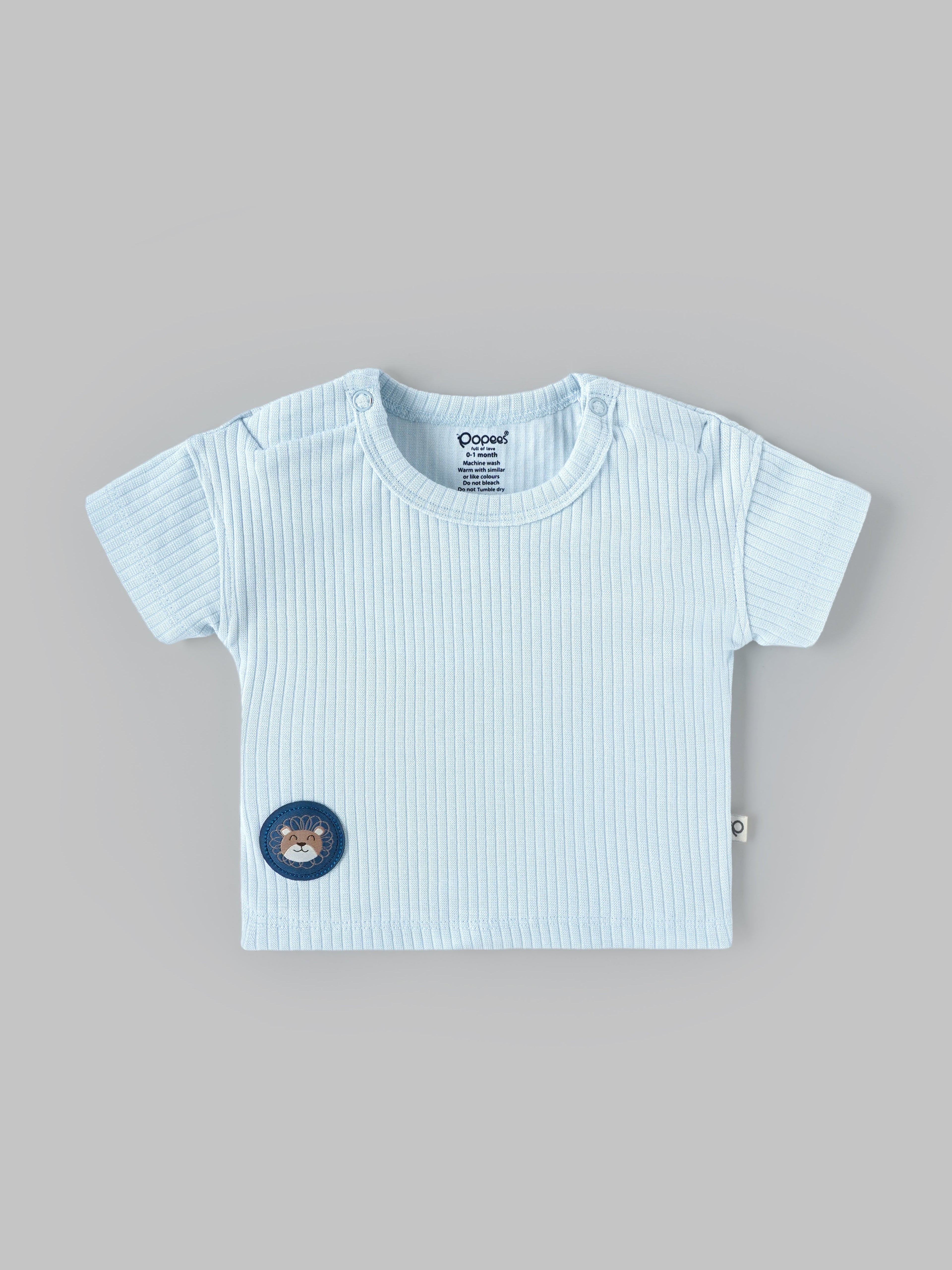 Popees Baby Boys Ribbed Cotton T-Shirt(0-9 Months) | Soft, Breathable & Comfortable Daily Wear