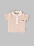 Popees Baby Boys Soft Cotton Polo T-Shirt with FUN CLUB Print| Peach (Newborn to 9 Months)