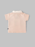 Popees Baby Boys Soft Cotton Polo T-Shirt with FUN CLUB Print| Peach (Newborn to 9 Months)