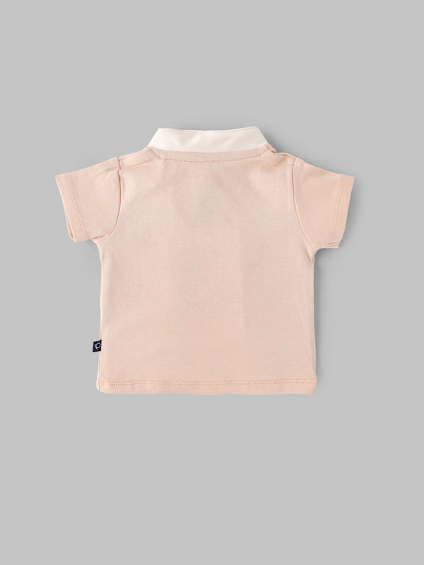 Popees Baby Boys Soft Cotton Polo T-Shirt with FUN CLUB Print| Peach (Newborn to 9 Months)