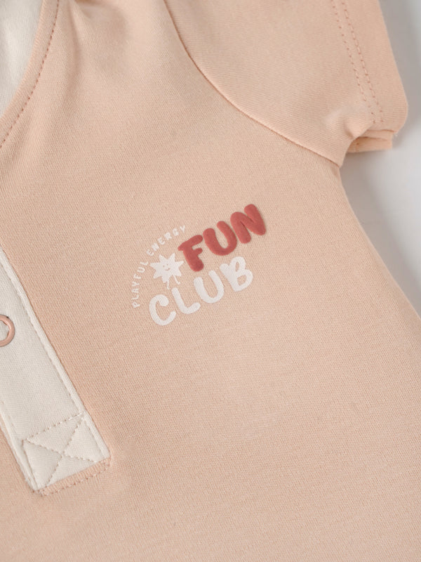 Popees Baby Boys Soft Cotton Polo T-Shirt with FUN CLUB Print| Peach (Newborn to 9 Months)