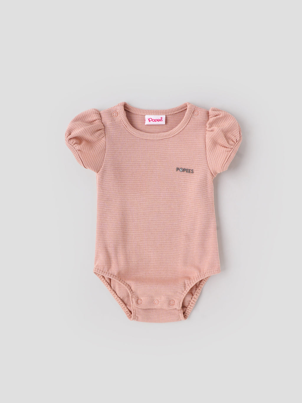 Popees Baby Girls Cotton Bodysuit with Puff Sleeves| Peach| Newborn To 9 Months