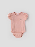 Popees Baby Girls Cotton Bodysuit with Puff Sleeves| Peach| Newborn To 9 Months