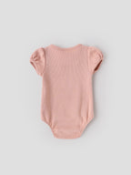 Popees Baby Girls Cotton Bodysuit with Puff Sleeves| Peach| Newborn To 9 Months