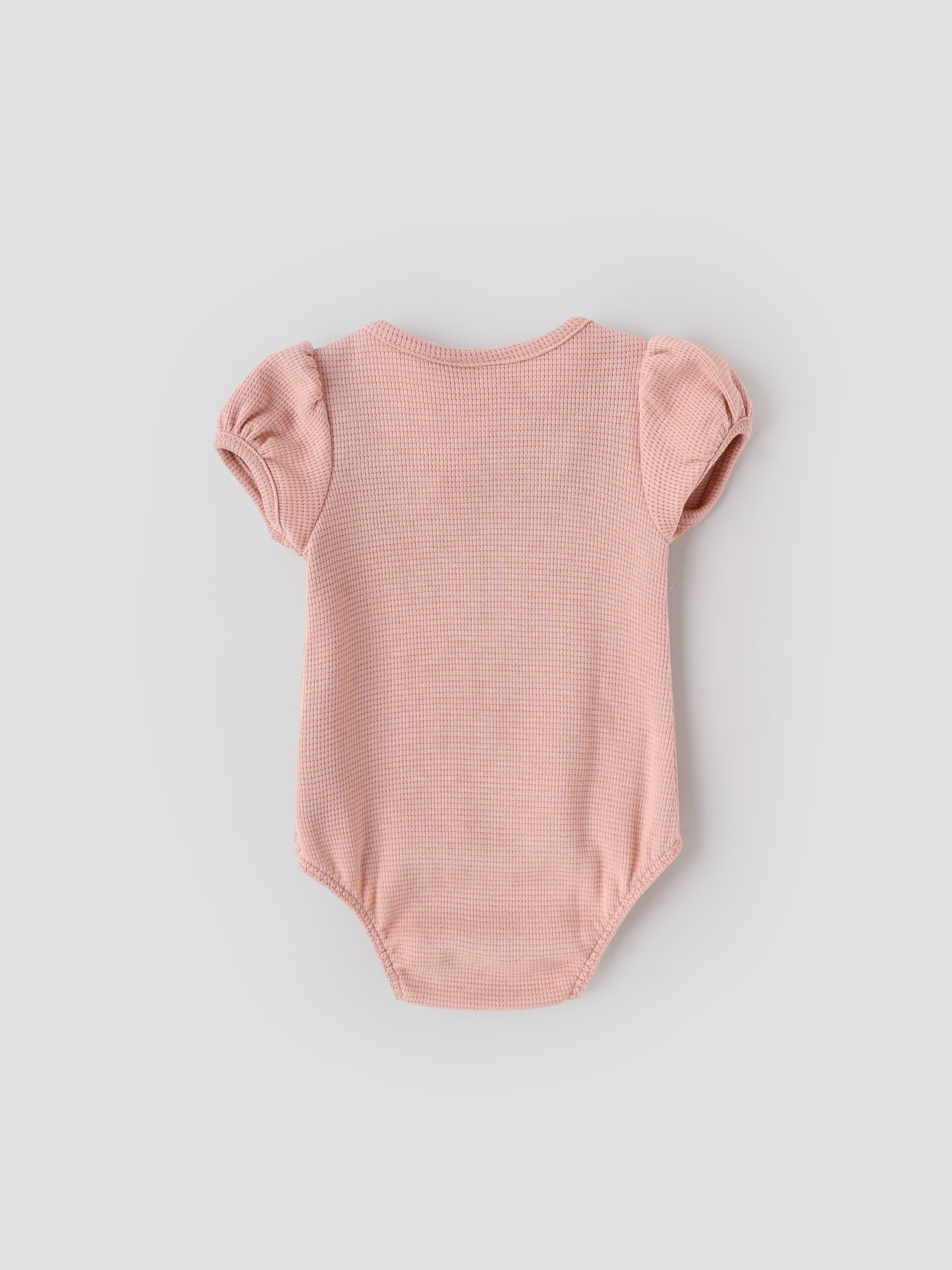 Popees Baby Girls Cotton Bodysuit with Puff Sleeves| Peach| Newborn To 9 Months