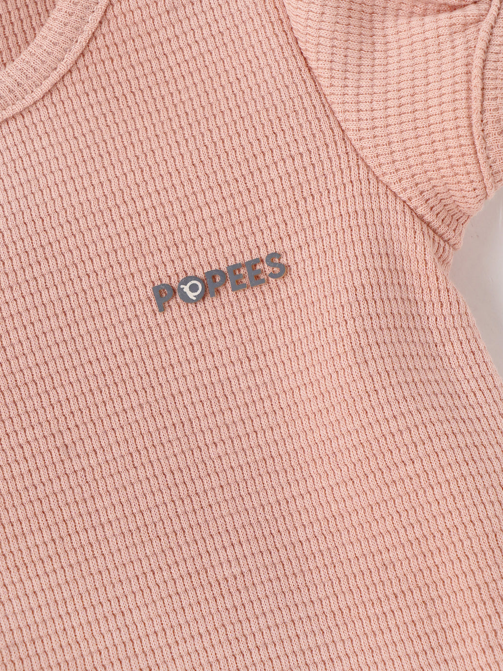 Popees Baby Girls Cotton Bodysuit with Puff Sleeves| Peach| Newborn To 9 Months