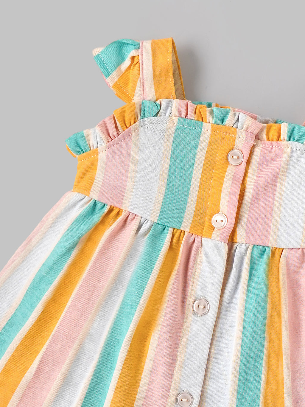 Popees Baby Girls Multicolor Striped Dress Set with Bloomer & Headband| NB–9 Months