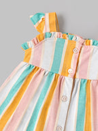 Popees Baby Girls Multicolor Striped Dress Set with Bloomer & Headband| NB–9 Months