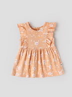 Popees Baby Girls Soft & Comfortable All Over Bunny Print Dress| 0-9 Months