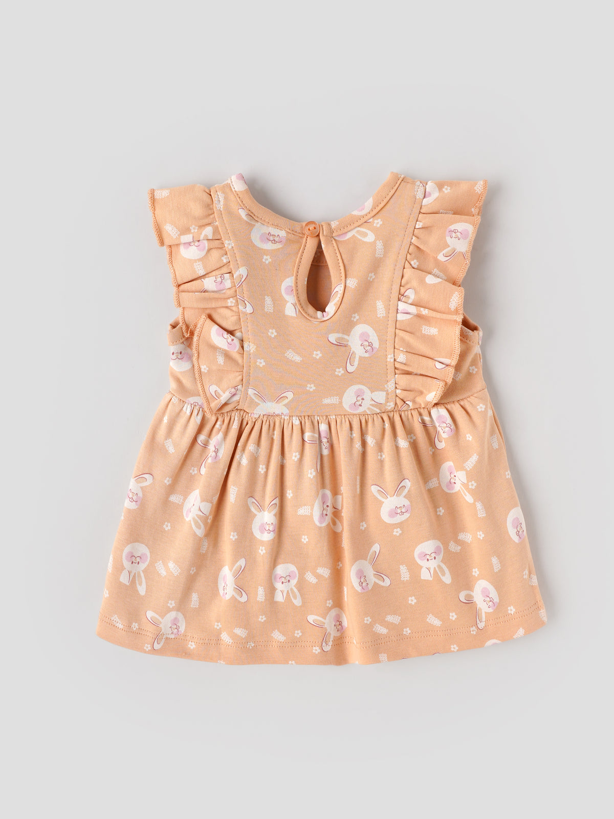 Popees Baby Girls Soft & Comfortable All Over Bunny Print Dress| 0-9 Months